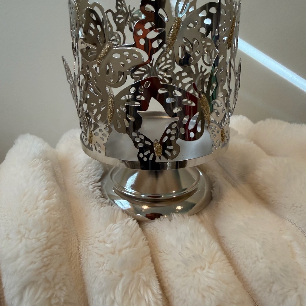 Silver Butterfly Metal Accent Candle Holder 6 in- Decorative Home Accent